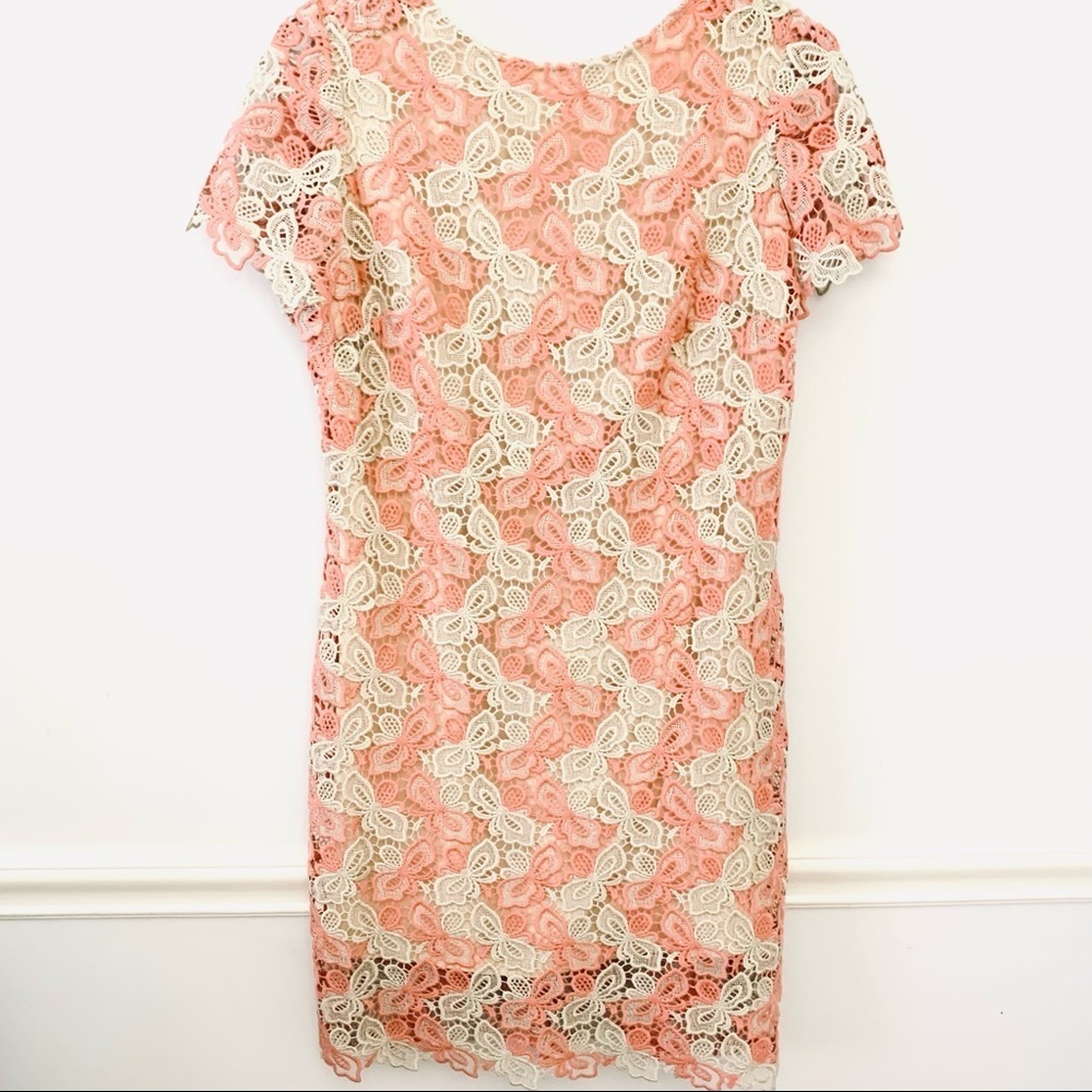 ALBERTO MAKALI New York Lace Cap Cocktail Dress, peach